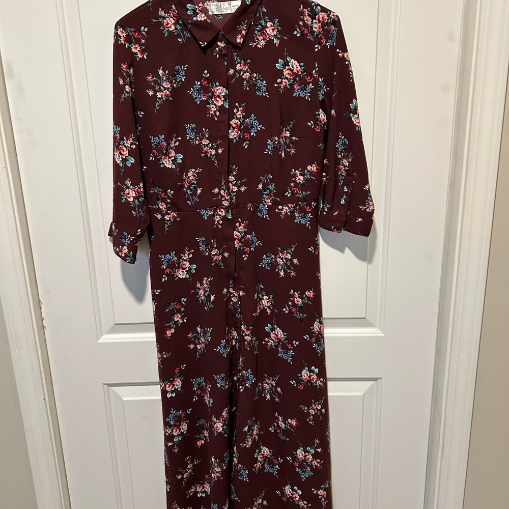 Time and Tru Burgundy Floral Dress